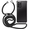 MyGadget Cover per Samsung Galaxy A23 5G - Custodia con Corda - Case con Cordino Trasparente Antiurto | Bumper con Laccio | Tracolla - Practical Stylish - Nero