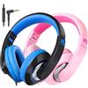 rockpapa Comfort+ - Cuffie per bambini con microfono, per ragazzi e ragazze, cuffie sovrauricolari cablate per scuola, classe, laptop, PC, tablet, nero/blu+rosa