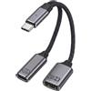 TNSLAND Cavo adattatore USB-C OTG, splitter 2 in 1 con ricarica rapida PD da 100 W e porta USB-A 2.0 femmina, compatibile con laptop, tablet, telefono, colore grigio
