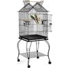 Yaheetech Gabbia Voliera per Uccelli Pappagalli in Metallo e Legno con Carrello Nera 59 x 59 x 145 cm