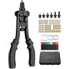 eSynic Kit 12'' Rivettatrice Professionale per Impieghi Gravosi con 125 Dadi Rivetti M3 M4 M5 M6 M8 M10, Pinza Pistola Manuale a Rivetti 6 Mandrini con Valigetta per Riparazione Auto Mobili - Nero