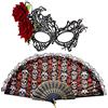 Boyiee Maschere Giorno del Morto Pizzo con Ventaglio di Halloween Pieghevole Maschera per Occhi in Filigrana Festa Accessorio Day of The Dead Teschio Zucchero Messicano e Rosa Rossa per Costumi