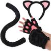 DRESHOW Set Costume con Cerchietto con Orecchie da Gatto Guanti con Zampe e Coda per Donne e Ragazze Costume Cosplay da Gatto per Halloween Accessori per Abiti da Festa