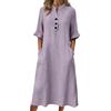 Generico Vestiti Estivi Donna Lino Abiti Casual Eleganti Vestito Scollo a V Larghe Abito Vacanza Comodo Taglie Forti Summer Dress Spiaggia Copricostume Prendisole Morbido e Traspiranti
