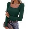 Aottori Maglia Donna Manica Lunga Scollo Quadrato Costine | Maglietta Elegante, Slim Fit, Sottogiacca, Aderente Elasticizzato, Basic Tops, Cotone Sexy, Tinta Unita