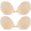 Generic Reggiseno adesivo push-up, reggiseni invisibili da donna, riutilizzabili, invisibili, senza spalline, senza spalline, confezione da 2 reggiseno adesivo per abito senza spalline, Beige+beige, A