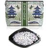 Blue Leaves Chinoiserie - Borsa per trucchi con gru pagoda Mahjong | Borsa americana Mahjong con cerniera, adatta per piastrelle americane Mahjong e regali, regalo per gli amanti dei giocatori