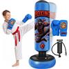 Qoosea Sacco da Boxe Bambini, Qoosea 165cm Pungiball Gonfiabile Sacco Boxe Terra | Sacchi da Boxe con Guantoni e Pompe, Ragazzi e Ragazze per Pratica di Taekwondo Karate MMA