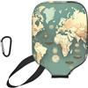 YQxwJL Copertura per pagaia da pickleball in neoprene con stampa mappa del mondo, custodia protettiva con cerniera con tasca in rete e moschettone