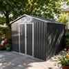 Bladez Casetta per attrezzi in metallo con tetto a sella, 3 x 2,4 m, capanno in | Capanno da giardino da 7,46 m², grigio, con telaio a pavimento, resistente alle intemperie, per terrazza e giardino