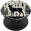 Vintage Wilderness Nature Camping Appare Vintage Linocut Cervo in Montagne Foresta Natura Escursioni PopSockets PopGrip Adesivo