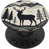Vintage Wilderness Nature Camping Appare Vintage linocut cervo e montagna natura scena PopSockets PopGrip Adesivo