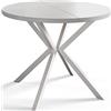 AlpiMeble Tavolo da Pranzo Allungabile Loft Liten, Bianco, 90-170 cm | Tavolo Rotondo da Pranzo, Tavolo Allungabile, Tavolo da Soggiorno, con Gambe di Metallo in Colore Bianco