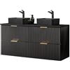 Lomadox Doppio lavabo con 2 vasche da appoggio nero opaco scanalato, larghezza x altezza x profondità ca. 120,6 x 72,2 x 46,5 cm
