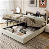 CJHXE Letto Contenitore Matrimoniale 140x200 cm con LED e USB, Testiera con Mensola Aperta e Alzata a Gas Idraulica, Letto Imbottito, Beige