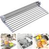 Generic Scolapiatti da Appoggio Lavello Pieghevole, Rastrelliera da Cucina Avvolgibile, Acciaio Inossidabile, Griglia Scolapiatti Arrotolabile Sink Roller, per Essiccare Frutta, Verdura e Piatti, 47x29cm