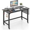 GIANTEX Scrivania per computer con 4 ruote universali, tasca laterale e 2 ganci, 120 x 60 x 75 cm, tavolo PC per casa e ufficio, carico massimo: 100 kg (nero)