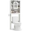 LIFEZEAL Mobile Sopra WC con porta scorrevole, 60 x 20 x 170 cm (Bianco) | Mobiletto da Terra Sopra WC con 2 Ganci, Mensole Aperte, Scaffale Bagno Salvaspazio per Toilette, Lavanderia