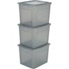 Iris Ohyama Scatole Portaoggetti, 30L, Set di 3, Grigio, Chiusura facile, Impilabile, Plastica Trasparente, Per Armadio, Scaffali, Scuola, Organizzazione, Giocattoli, Cartoleria, Scarpe, MCB-30