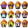Qaixwuyi 24 pezzi halloween cupcake wrappers 12 disegni muffin decorazione carta involucro wrapper torte decorazioni torta di Halloween per feste tazze da forno