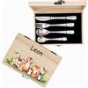 KIDDI-MEDIA Scatola in legno personalizzata/Set di posate per bambini con incisione, 5 pezzi