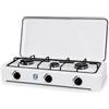 SHOPROM Fornello a Gas 3 Fuochi da Appoggio per Casa e Cucina Esterna | Struttura Acciaio Verniciato, Griglie Ghisa Smaltata, Coperchio Ribaltabile, 60x50x12 cm, 3,5 kg