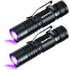 MOWETOO Confezione da 2 mini torce UV ricaricabili a LED, luce nera, 395 nm, luce ultravioletta zoomabile, per test delle urine di animali domestici, ispezione banconote