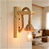 XINYASEE Applique Murale in Legno Naturale con Corda di Juta,Lampada da Parete Stile Industriale Vintage E27,Lampada a Muro Rustica per Camera da Letto,Corridoio,Soggiorno (Lampadina Non Inclusa) (A)