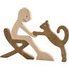 Enkrio Figurine di gatto in legno intagliato a mano in legno gatto scultura umana statua accenti fatti a mano Artigianato Adornare in piedi Decorazione da tavolo ornamento per la casa