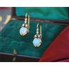 Boucles d'Orecchie Dormeuse Doré Vieilli Foglia Cabochon Pietra Di Luna Syn SB65