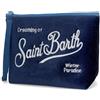 PFVURTSAM MC2 Saint Barth Pochette in Velluto Rosa Fucsia con Polsino | Ricamo Saint Barth, Chiusura con Zip, Winter Paradise, Tracolla da Polso, Donna