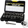 YQXCMR 14 Pezzi Kit Estrattore Dadi in Acciaio Cr-V, Estrattore Invertito per Viti Spanate, Bulloni e Dadi Arrugginiti con Astuccio Rigido, Riparazione Auto e Officina