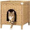 Fobyfurny Mobile Lettiera per Gatti in Rattan Intrecciata a Mano, Naturale | Casetta per Gatti con Tappetino e 2 Ganci a S, Mobile Nascosto per Lettiera, Adatta per Soggiorno, 48x53x56cm FPCB003RN1