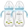 Oberni Biberon 330 ml, cannuccia ponderata, bottiglia per latte per bambini con tettarella variabile (misura +), a partire da 12 mesi, blu/2 pezzi