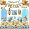 Potdemiel Capybara Decorazione per festa di compleanno Capybara Stoviglie Piatto Tazza Palloncino Banner per bomboniere per bambini Forniture di compleanno Decorazioni per feste
