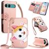 LIAOCY Custodia a Libro Kawaii Cat per Sony Xperia 10 VII / 10 VIII, Cover a Portafoglio in Pelle PU con Cinturino, 5 Scomparti e Supporto, Regalo per Ragazze, Pink.