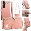 LIAOCY Portafoglio Custodia per ZTE Nubia Neo 5 GT, A Tracolla Flip Cover in Pelle PU con Motivo a Cuore【Fibbia Magnetica】, Anticaduta con Supporto, Pink.