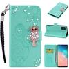 nincyee Custodia a portafoglio in pelle per Samsung Galaxy A51 5G, con gufi di diamanti lucidi, in rilievo, con scomparto per carte di credito