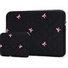 JOOEER Custodia per Laptop 15-16 Pollici, Ricamo Fiocchi con Pochette, Nero | Imbottitura antiurto, fodera antigraffio, tessuto idrorepellente, tasca accessori, profilo sottile, lavoro studio e viaggi