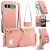 LIAOCY Portafoglio Custodia per Sony Xperia 10 VII / 10 VIII, A Tracolla Flip Cover in Pelle PU con Motivo a Cuore【Fibbia Magnetica】, Anticaduta con Supporto, Pink.