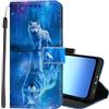 Lonrapa Cover per Samsung Galaxy A17 / A26 5G Custodia in PU Pelle Portafoglio per Galaxy A17 5G / 4G Fiori Colorati Motivo a Libro Flip Caso con Magnetica TPU Antiurto Protettiva Cover - Lupo Blu