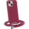 MyGadget Cover per iPhone 15 - Custodia con Corda - Case con Cordino Opaca Antiurto/Bumper con Laccio/Tracolla - Practical Stylish per Collo Bordeaux