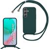 SLWYF Custodia per Samsung Galaxy S23 FE Cover con Cordino, Silicone Antiurto TPU Morbido Corda Collana Necklace Regolabile Stylish con Catena Ultra Sottile Cover Case, Verde scuro