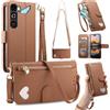 LIAOCY Portafoglio Custodia per ZTE Nubia Neo 5 GT, A Tracolla Flip Cover in Pelle PU con Motivo a Cuore【Fibbia Magnetica】, Anticaduta con Supporto, Brown.
