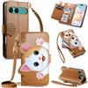 LIAOCY Custodia a Libro Kawaii Cat per Sony Xperia 10 VII / 10 VIII, Cover a Portafoglio in Pelle PU con Cinturino, 5 Scomparti e Supporto, Regalo per Ragazze, Brown.