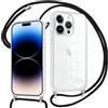 Pnakqil Cover per iPhone 14 Pro con Cordino, Custodia con Laccio Collana Tracolla Trasparente Cellulare Antigraffio Silicone Proteggere Corda Case per iPhone 14 Pro, Nero 01