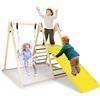 COSTWAY 4 in 1 Arrampicata per Bambini, Parco Giochi con Altalena Rampe e Scala da Arrampicata, Giochi Montessori in Legno per Bambini 1+ Anni, 185×120×115 cm (Colorato)