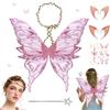 Fettwal Ali Fata Donna Bambina, Ali da Fata Adulto Donna, con 2 paia di orecchie da elfo e 1 Copricapo con ghirlanda da elfo, per Halloween, Carnevale, Compleanno, Natale, Giochi di ruolo, Rosa