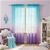KOUFALL Tende viola per camera da letto delle ragazze, tende trasparenti per cameretta dei bambini, set di 2 pannelli, lavanda chiaro e verde acqua, 213 cm di lunghezza