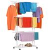 NK Stendino Verticale Salvaspazioa 4 Livelli - 6 Ripiani Retrattili + 2 Ali Laterali con Supporto per Grucce + Scarpiera, Ruote a 360°, Colore Bianco (19m di Biancheria)